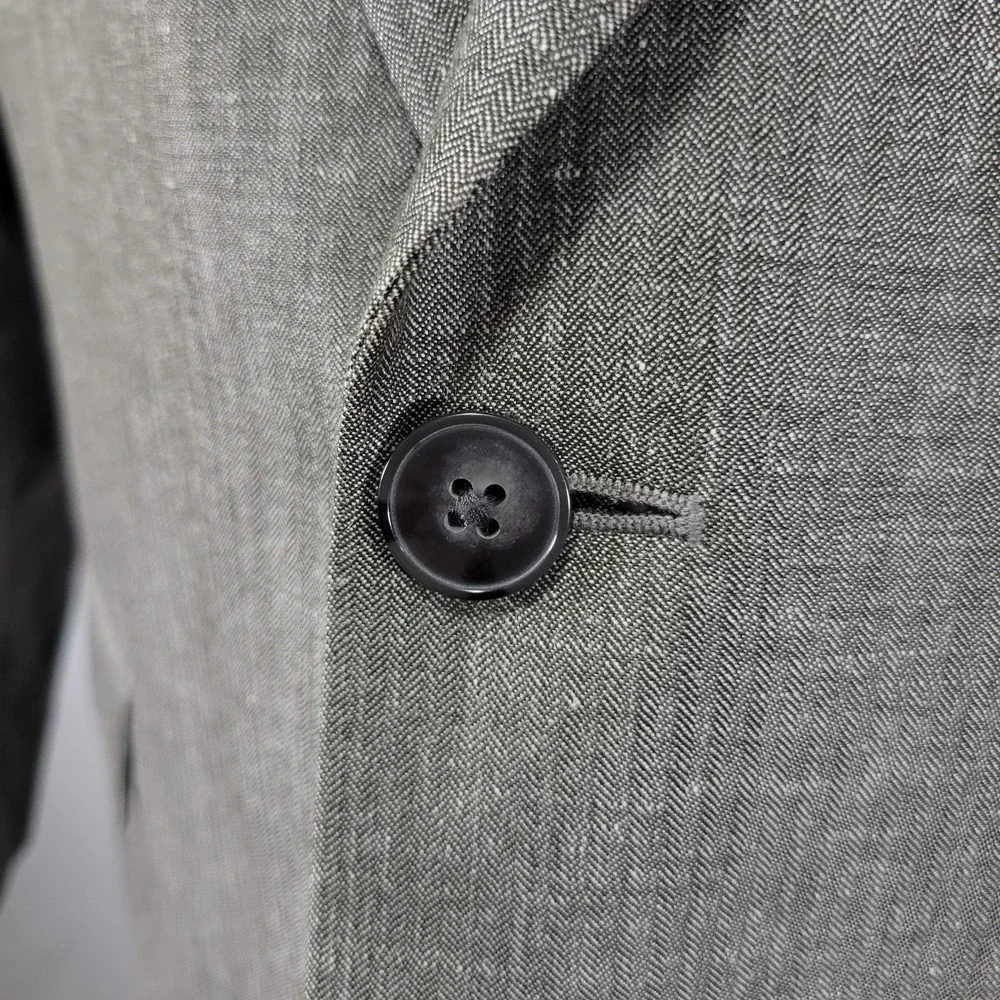 Calvin Klein Men's Sport‎ Coat Blazer Two Button Gray Herringbone Linen Wool 46R